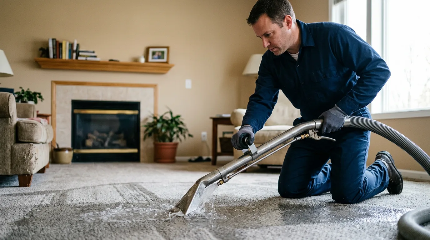 Water damage restoration technician working near Warsaw, IL